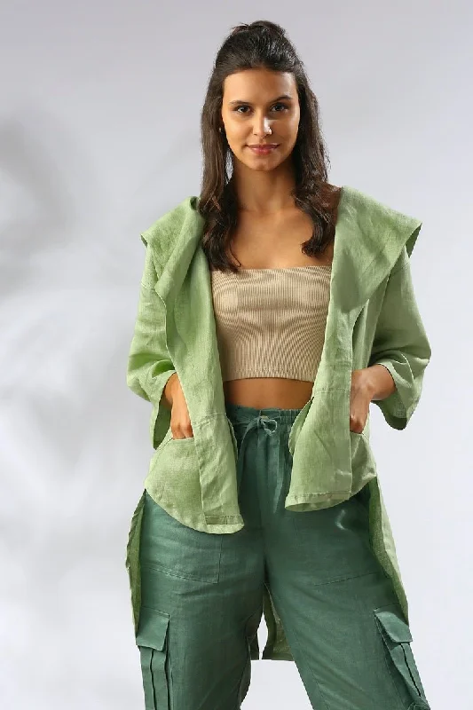 Banyan Gender Fluid Jacket / Overcoat - Sage Green Denim Fabric Leather Fabric Suede Fabric