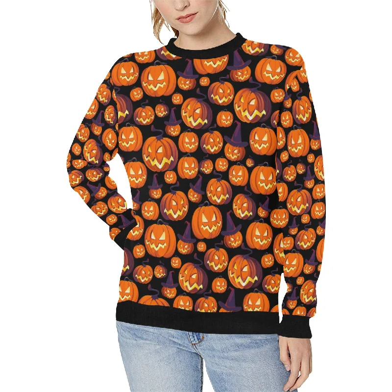 Halloween Pumpkin pattern Women's Crew Neck Sweatshirt Hoodie with Sequins Glamorous Eye-catching