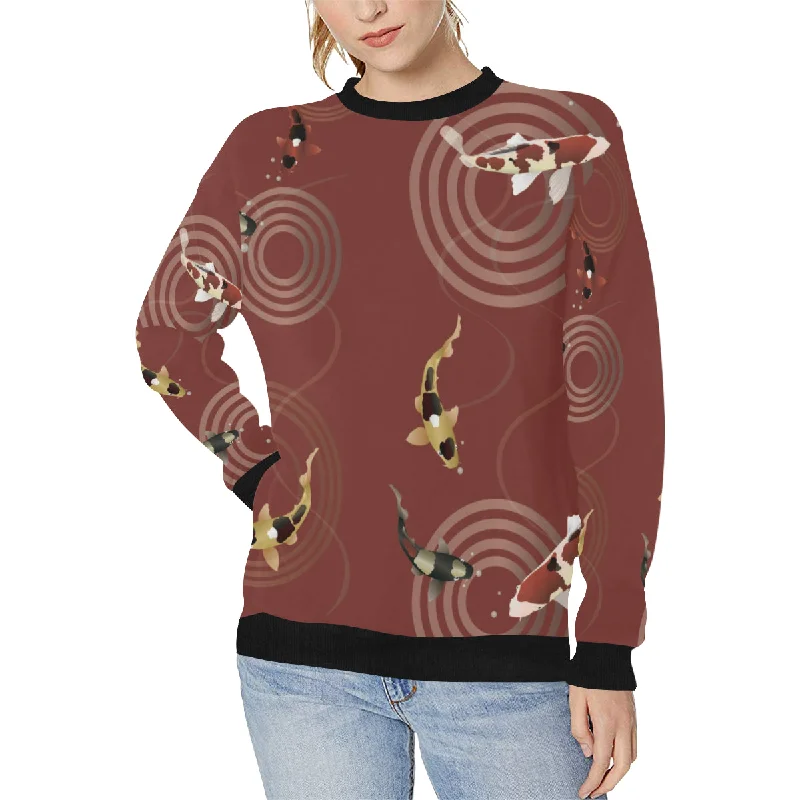 Fancy Carp red background Women's Crew Neck Sweatshirt Hoodie with Puffed Sleeves Voluminous Trendy