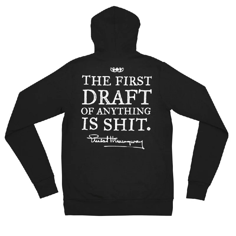 Hemingway First Draft Quote Tri-Blend Zip Hoodie Sweatshirt Hoodie with Batwing Sleeves Loose Dramatic