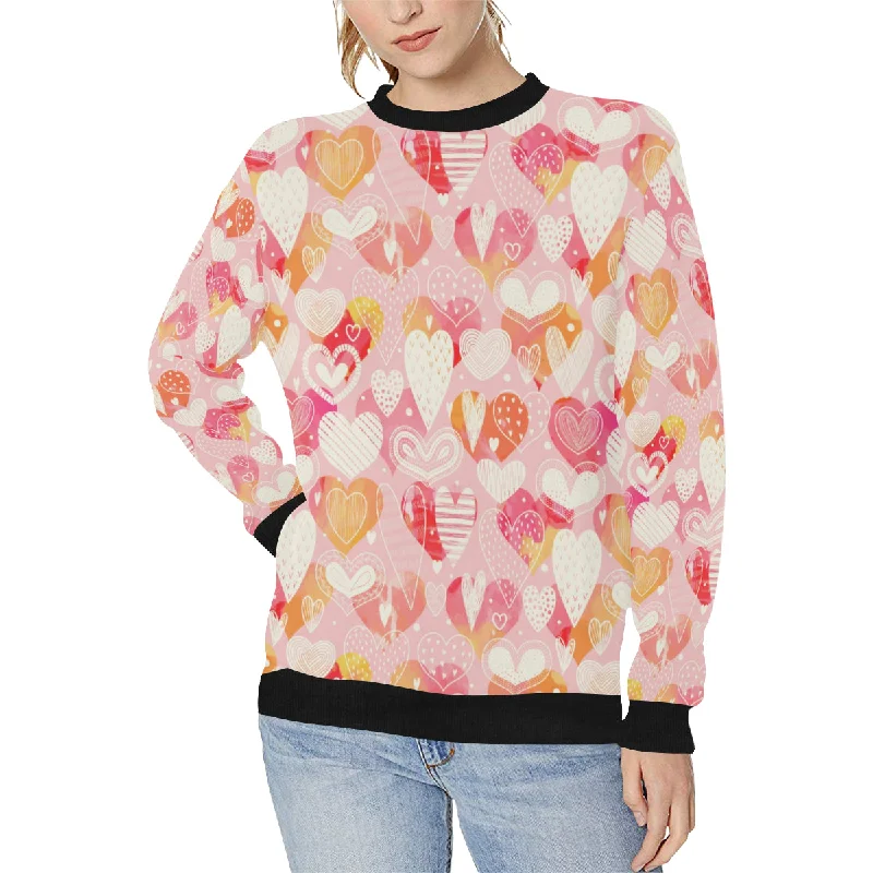 Hand drawn heart design pattern Women's Crew Neck Sweatshirt Oversized Hoodie Comfort Casual