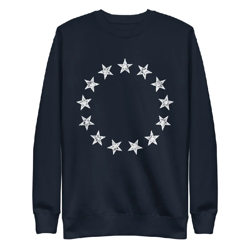 13 Stars Vintage Betsy Ross Revolution Unisex Premium Sweatshirt Hoodie with Metallic Shiny Futuristic