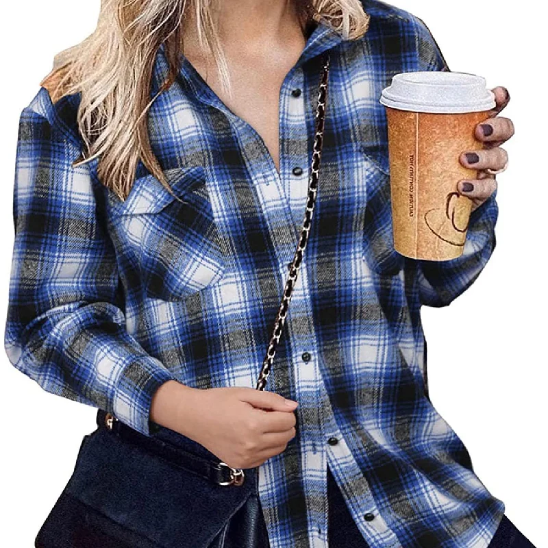 New Trend 2022 Yarn Dyed Plaid Loose Casual Jacket Patchwork Design Oversize Jacket Polyester Turn Down Collar Coat For Women Nylon Fabric Polyester Fabric Spandex Fabric