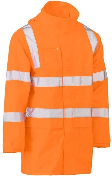 Bisley Taped Hi Vis Rail Wet Weather Jacket (BJ6964T)-Rail Orange Trench Coat Raincoat Waterproof Jacket