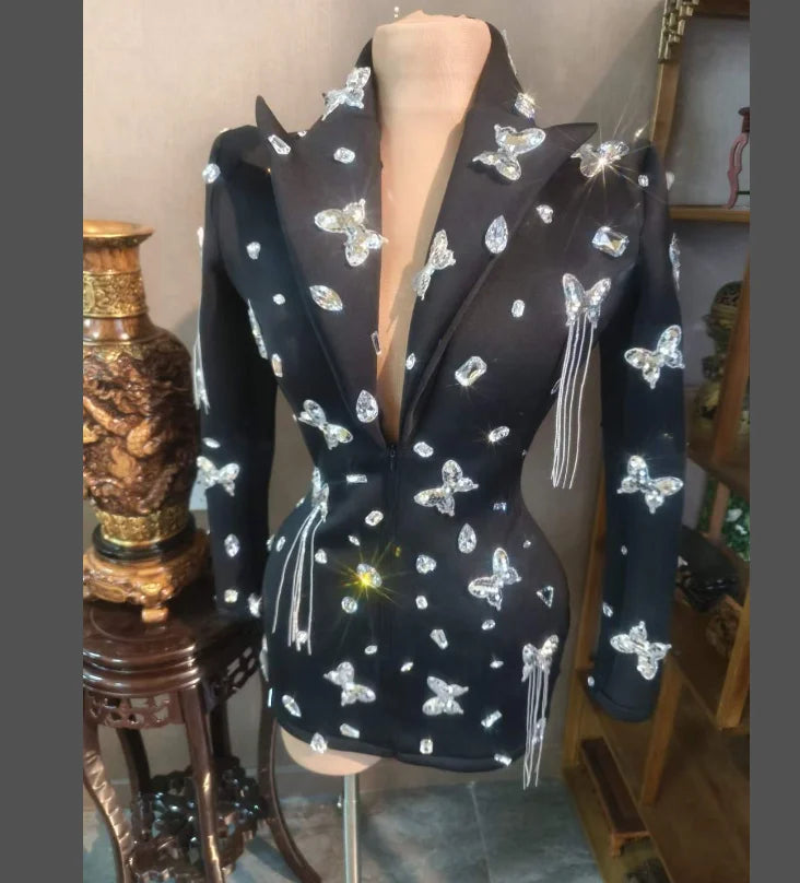 Ocstrade Wholesale Clothing Concert Stage Performance Costume Sequin Butterfly Long Sleeve Blazers Ladies Women Coat Jacket Chenille Jacket Brocade Jacket Lace Jacket