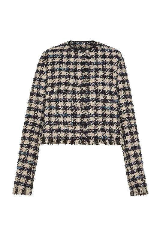 Boxy Houndstooth Tweed Jacket Quilted Jacket Puffer Jacket Insulated Jacket