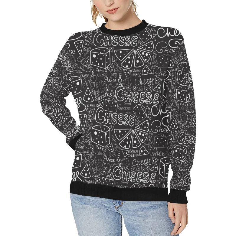 Handwritten cheese pattern Women's Crew Neck Sweatshirt Hoodie with Neon Bright Vibrant