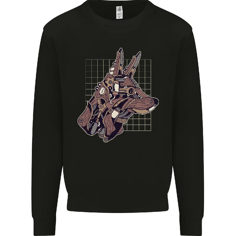 A Steampunk Wolf Mens Sweatshirt Jumper Hoodie with Distressed Vintage Worn