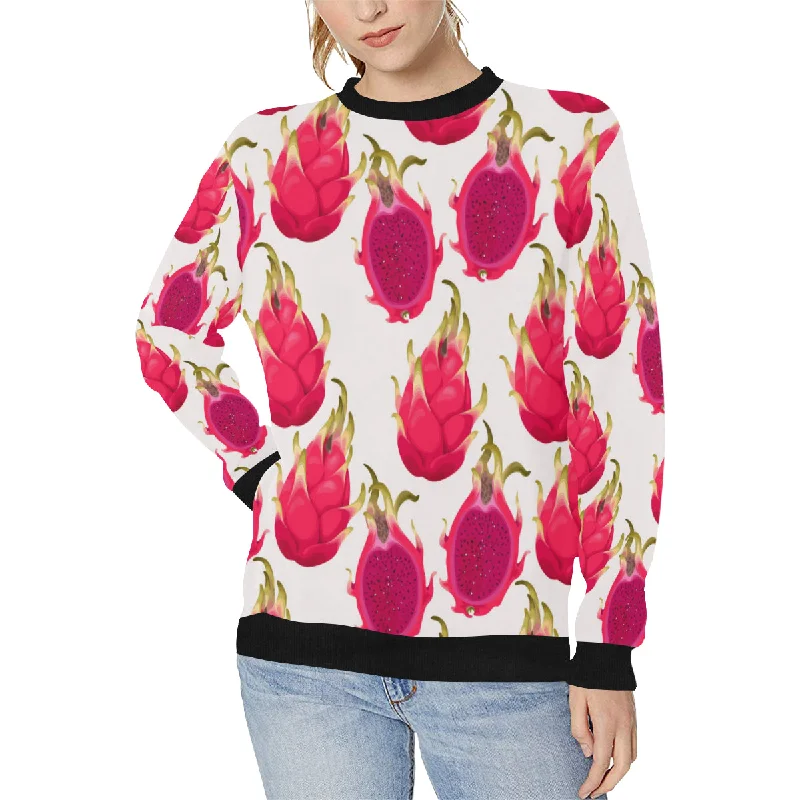 dragon fruits design pattern Women's Crew Neck Sweatshirt Hoodie with Color Block Contrast Stylish