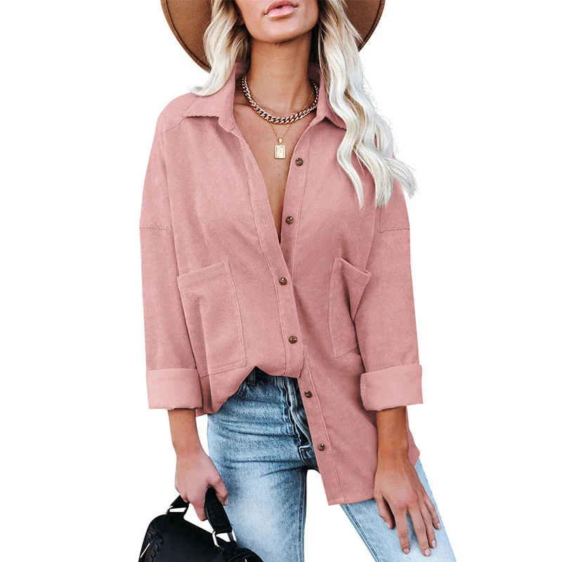 Casual Corduroy Button Down Shirts Women's Solid Color Long Sleeve Oversized Coat Jacket Fashion Blouses Tops Vintage Streetwear Faux Fur Fabric Real Fur Fabric Shearling Fabric