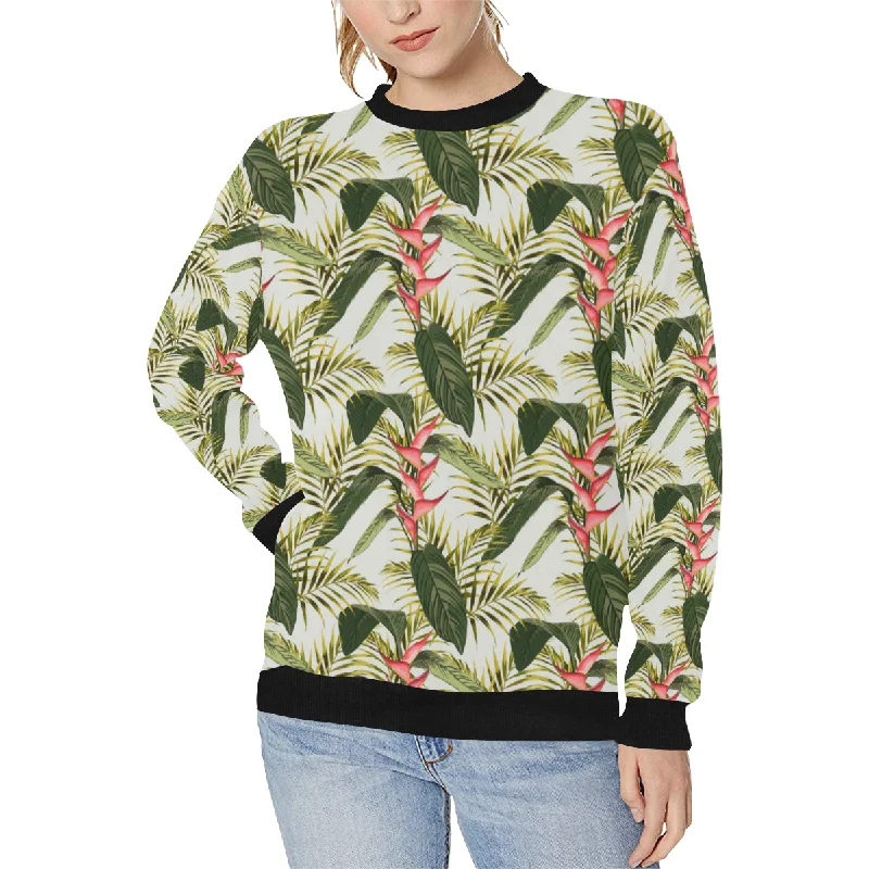 heliconia pattern Women's Crew Neck Sweatshirt Hoodie with Hem Drawcord Adjustable Customizable