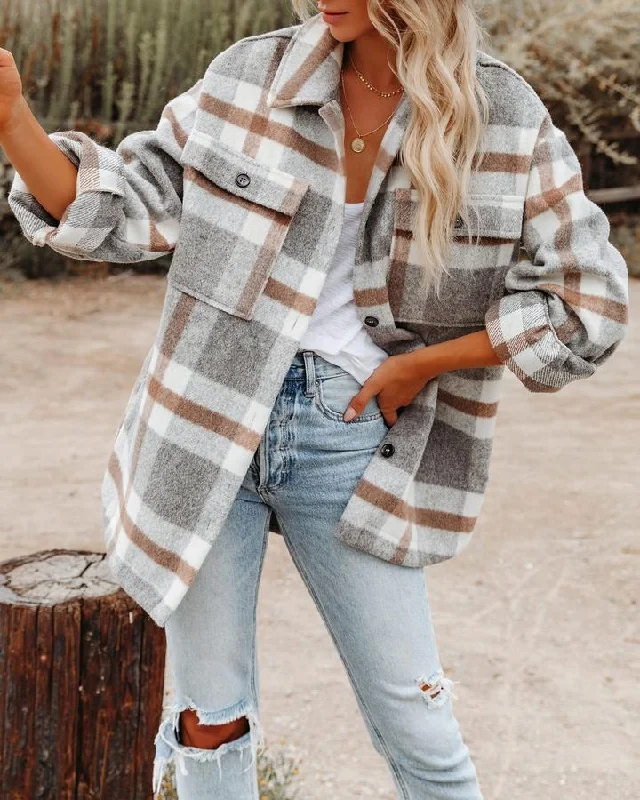 2022 Latest Winter Plaid Patchwork Coat Casual Women Jacket Oversize Polyester Loose Women Clothing Cotton Fabric Linen Fabric Terry Fabric