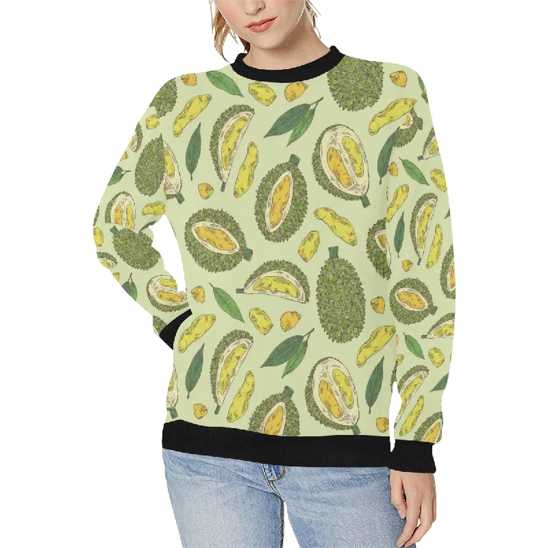 Durian leaves pattern background Women's Crew Neck Sweatshirt Hoodie with Fur Luxurious Winter