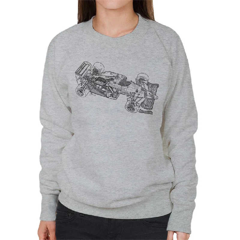 Motorsport Images Benetton B186 1986 Outline Women's Sweatshirt Hoodie with Hem Applique Textured Unique