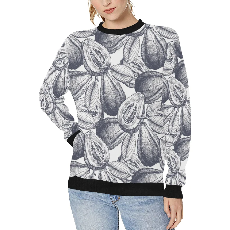 Guava tropical hand drawn pattern Women's Crew Neck Sweatshirt Hoodie with Puffed Sleeves Voluminous Trendy