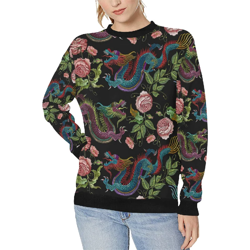 Dragons flower pattern Women's Crew Neck Sweatshirt Hoodie with Logo Branding Identity