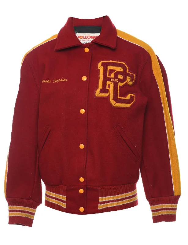 Red & Yellow 1980s Embroidered Cougar Band 1980s Varsity Jacket - M Ribbed Jacket Pleated Jacket Ruffled Jacket