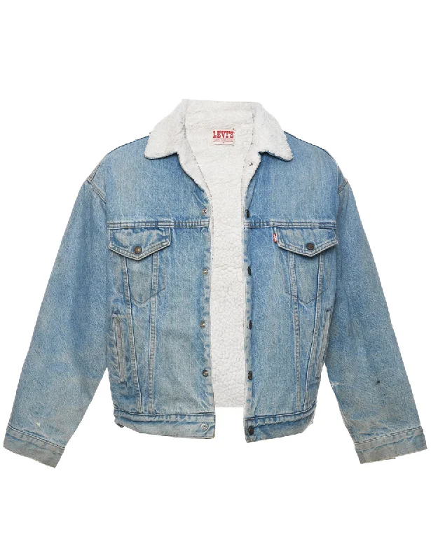 Levi's Shearling Denim Jacket - M Herringbone Jacket Checkered Jacket Solid Jacket