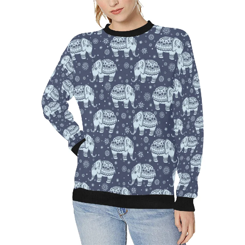 Elephant tribal design pattern Women's Crew Neck Sweatshirt Hoodie with Half-Zip Sporty Casual