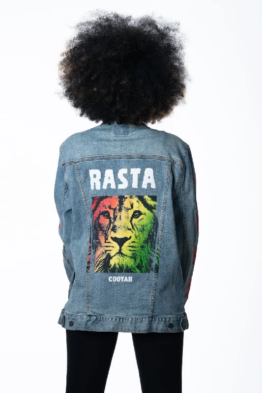 Rasta Lion Hand-Printed Denim Jacket Wool Jacket Cashmere Jacket Tweed Jacket