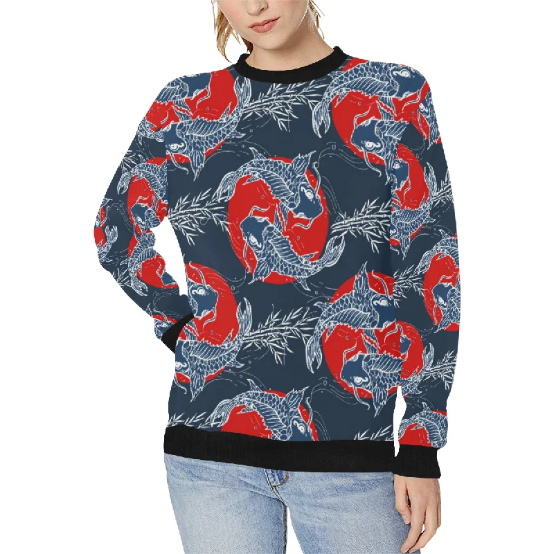 Koi Fish Carp Fishs hand drawn japanese art Women's Crew Neck Sweatshirt Hoodie with Set-In Sleeves Structured Classic