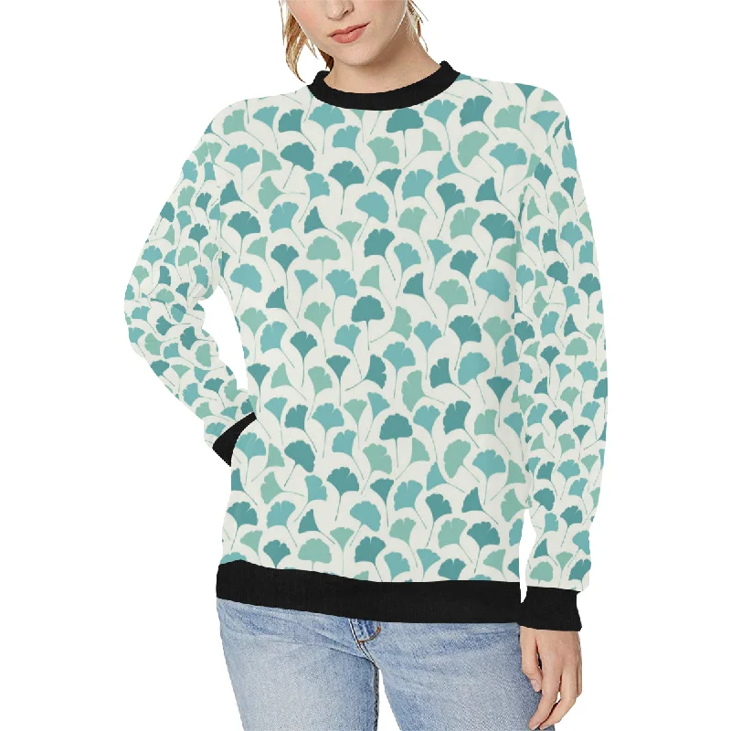 Green ginkgo leaves pattern Women's Crew Neck Sweatshirt Hoodie with Oversized Fit Loose Comfortable