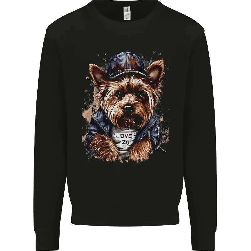 A Streetwise Yorkshire Terrier Yorkie Mens Sweatshirt Jumper Hoodie with Side Slits Relaxed Casual