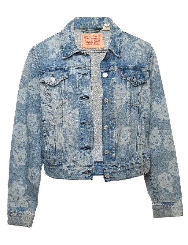 Levi's Floral Pattern Light Wash Denim Jacket - L Hoodie Zip-Up Jacket Button-Up Jacket