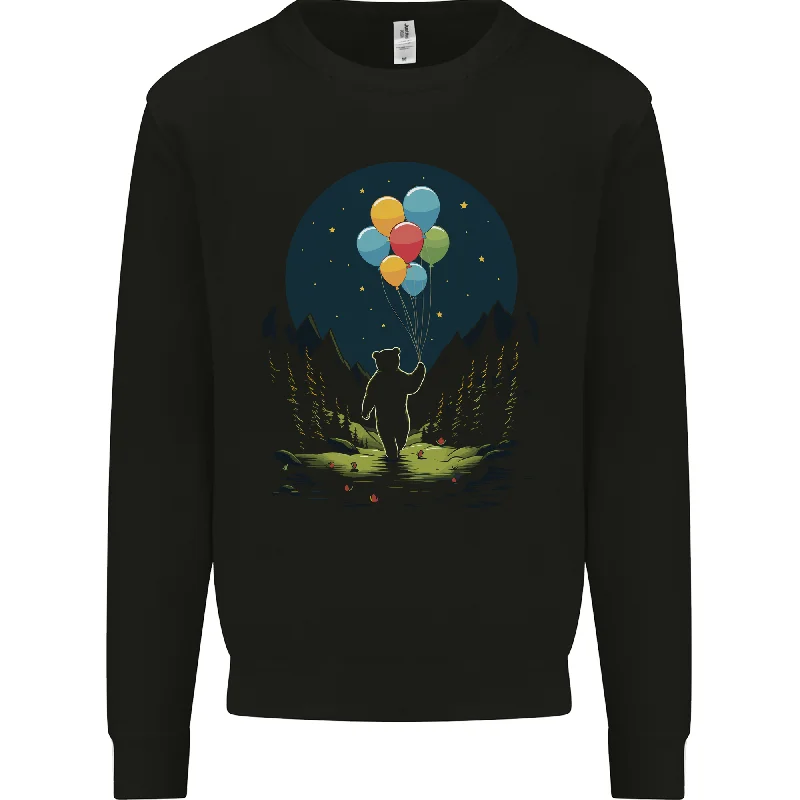 A Teddy Bear Holding Balloons Fantasy Mens Sweatshirt Jumper Cotton Hoodie Fleece Lining Warmth