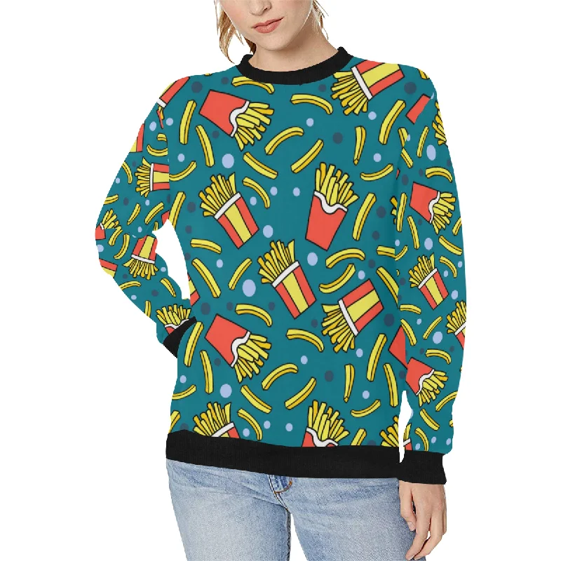 French fries red paper box pattern Women's Crew Neck Sweatshirt Hoodie Dress Longline Feminine