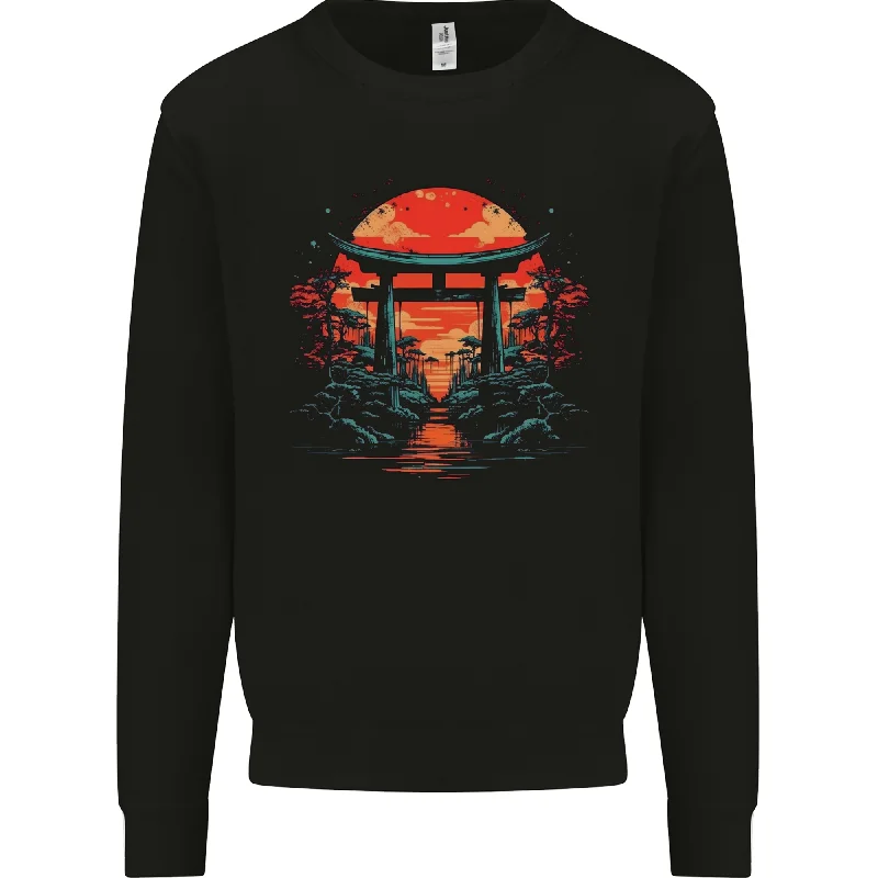 A Sunset Torii Japan Culture Japanese Mens Sweatshirt Jumper Hoodie with Slim Fit Tailored Modern