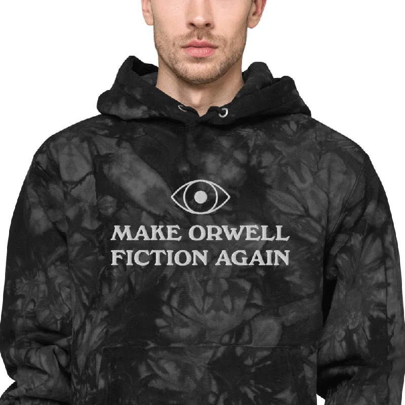 Make Orwell Fiction Again Unisex Embroidered Champion tie-dye hoodie Hoodie with Hem Frayed Vintage Worn