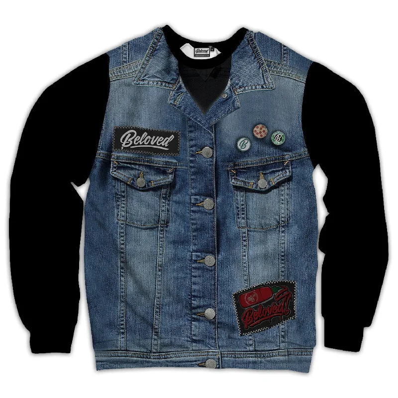 Denim Vest Unisex Sweatshirt Hoodie with High Neck Warm Protective