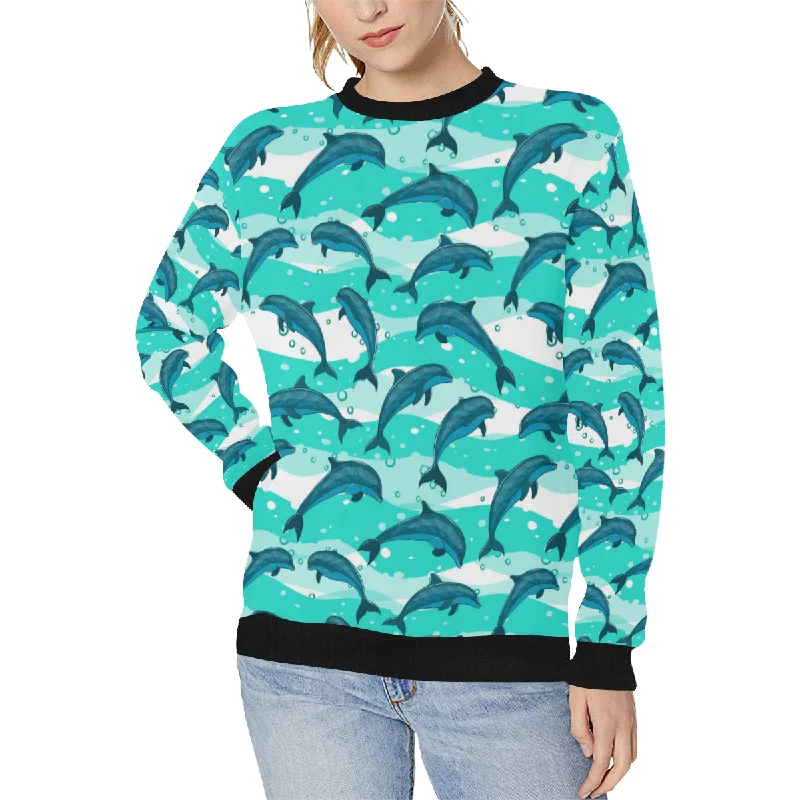 Dolphin sea pattern Women's Crew Neck Sweatshirt Hoodie with Raglan Sleeves Sporty Comfortable