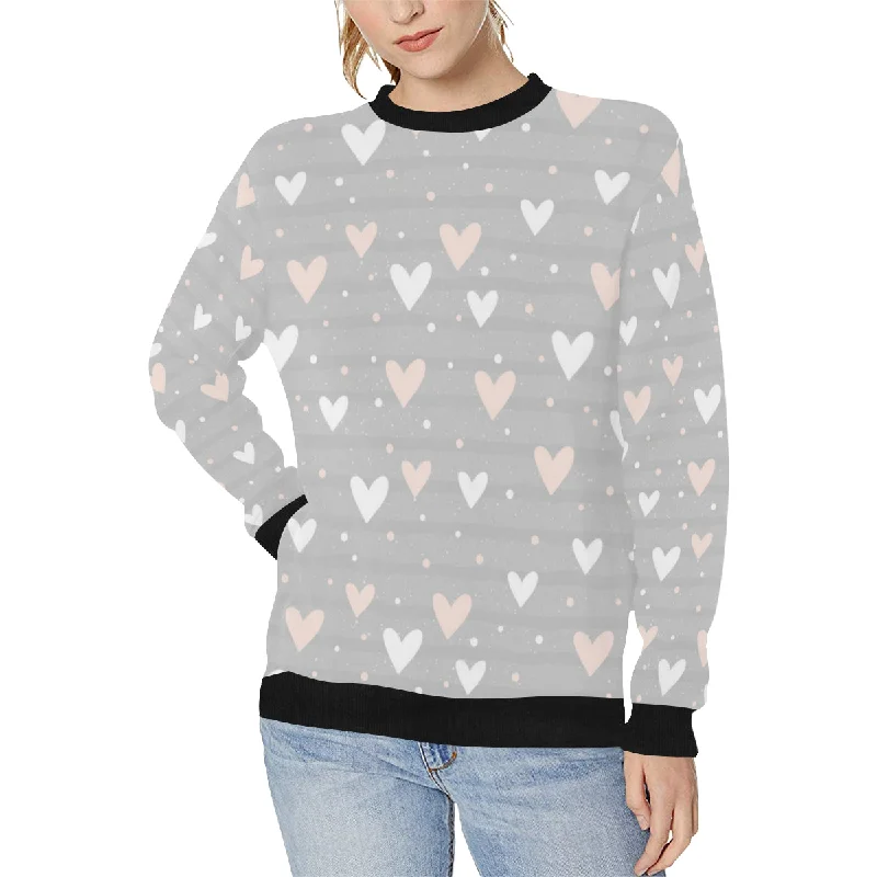 Heart pattern gray background Women's Crew Neck Sweatshirt Hoodie Jacket Zipper Layering