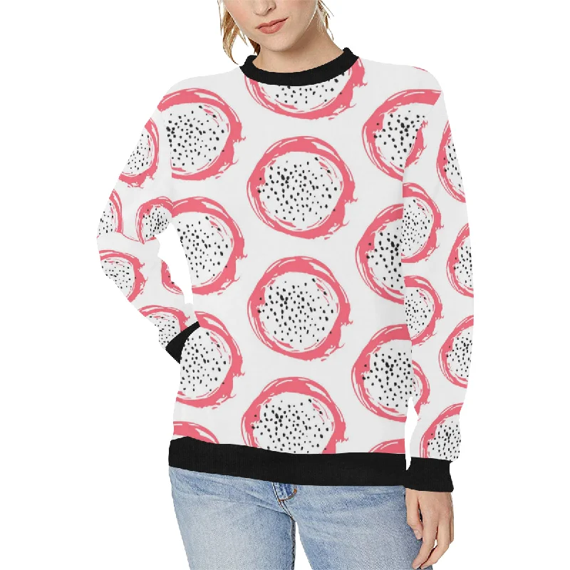 Hand drawn dragon fruit Women's Crew Neck Sweatshirt Hoodie with Illustration Artistic Creative