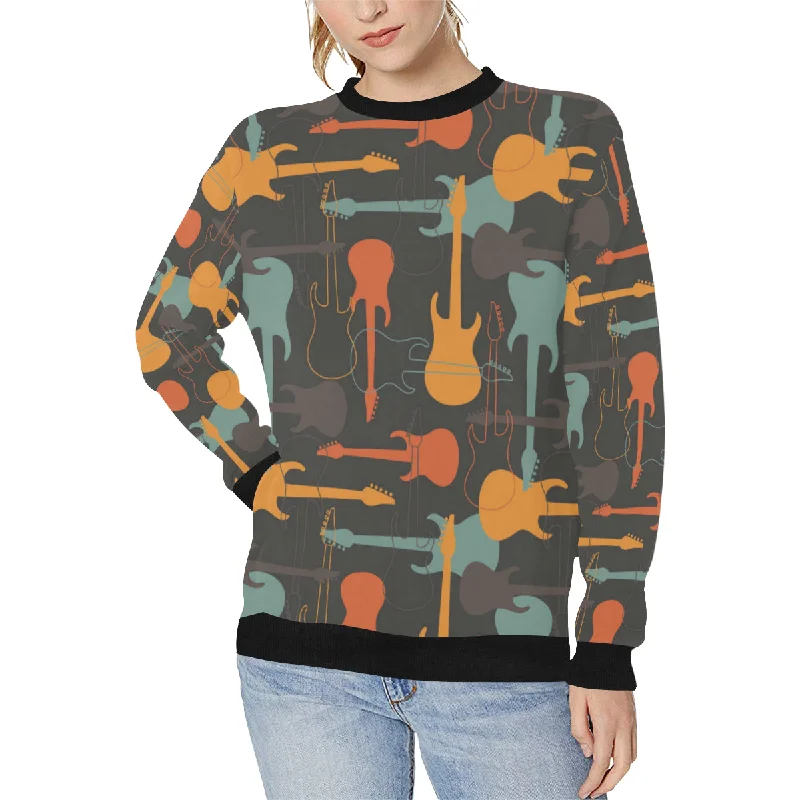 electric guitars pattern Women's Crew Neck Sweatshirt Hoodie with Tied Waist Feminine Flattering