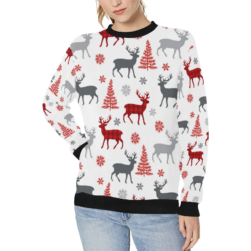 Deer tree snowflakes chrismas pattern Women's Crew Neck Sweatshirt Hoodie with Velcro Closure Adjustable Secure