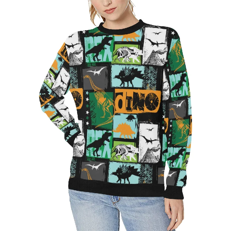 dinosaurs print pattern Women's Crew Neck Sweatshirt Hoodie with Half-Zip Sporty Casual