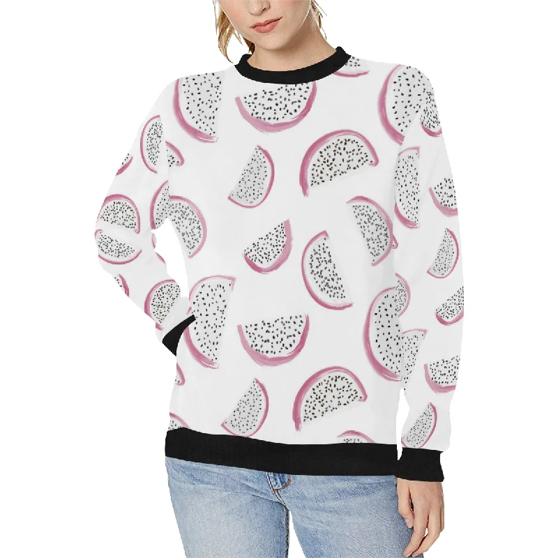 dragon fruit pattern Women's Crew Neck Sweatshirt Hoodie with Emblem Brand Identity