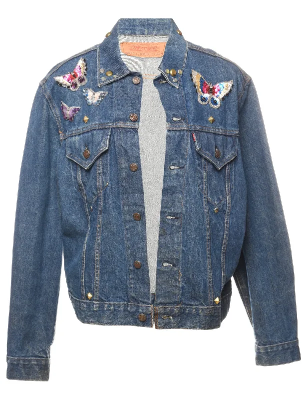 Levi's Y2K Medium Wash Denim Jacket - M One-Shoulder Jacket Off-the-Shoulder Jacket Asymmetrical Jacket