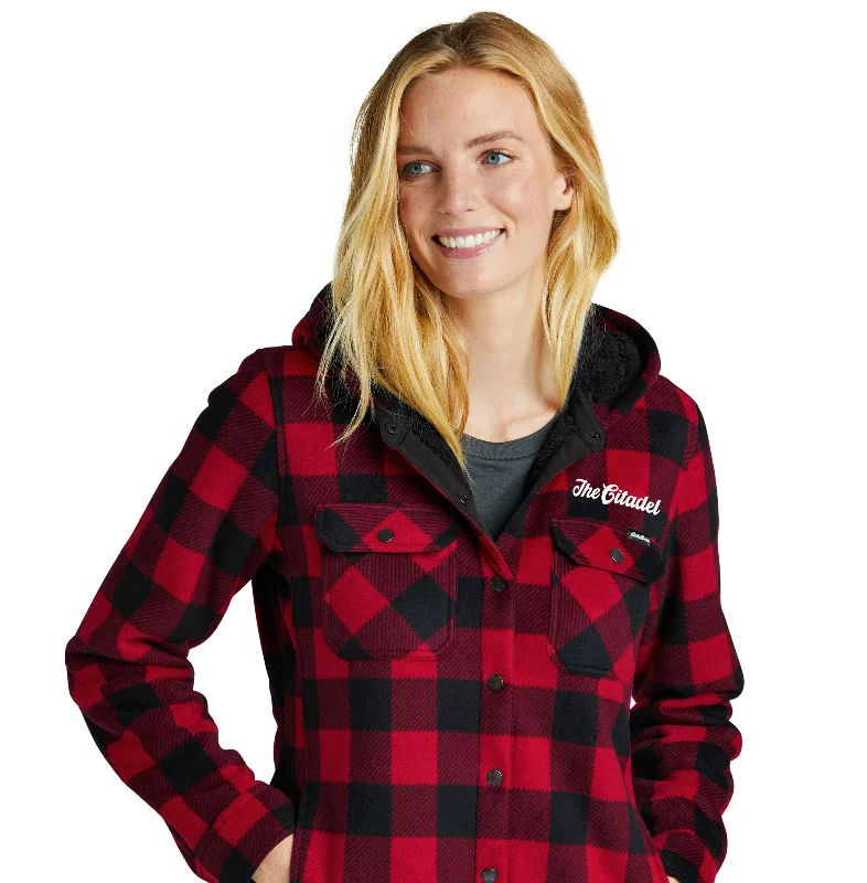 The Citadel Eddie Bauer® Ladies Woodland Shirt Jacket with Cozy Hood Notch Collar Peter Pan Collar Cowl Neck