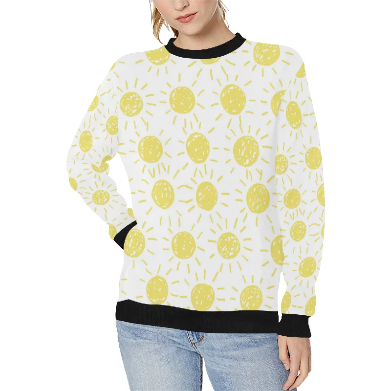 hand drawn sun pattern Women's Crew Neck Sweatshirt Hoodie with Toggle Buttons Decorative Unique