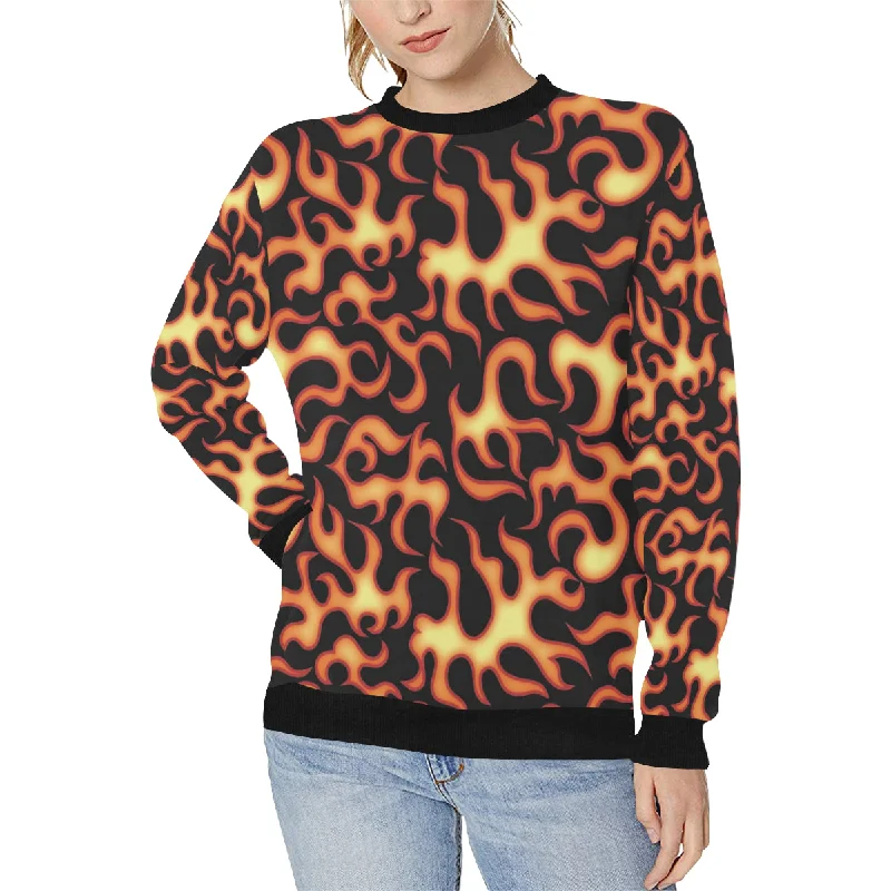 Fire flame dark pattern Women's Crew Neck Sweatshirt Hoodie with Drop Shoulder Relaxed Streetwear