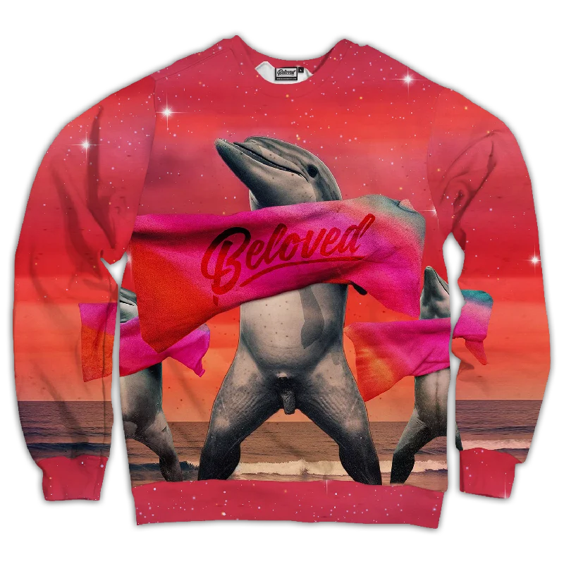 Beloved Dolphins Unisex Sweatshirt Hoodie with Rhinestones Sparkly Elegant