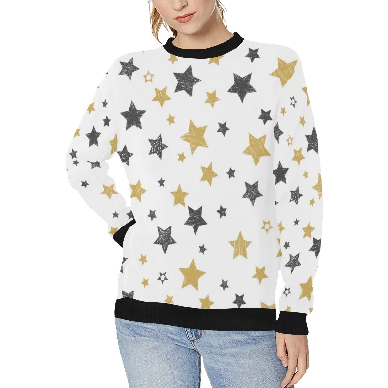 hand drawn gold black star pattern Women's Crew Neck Sweatshirt Hoodie with Print Artistic Unique