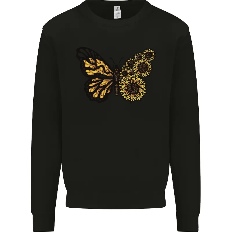 A Sunflower Butterfly Mens Sweatshirt Jumper Hoodie with Raw Hem Edgy Unfinished