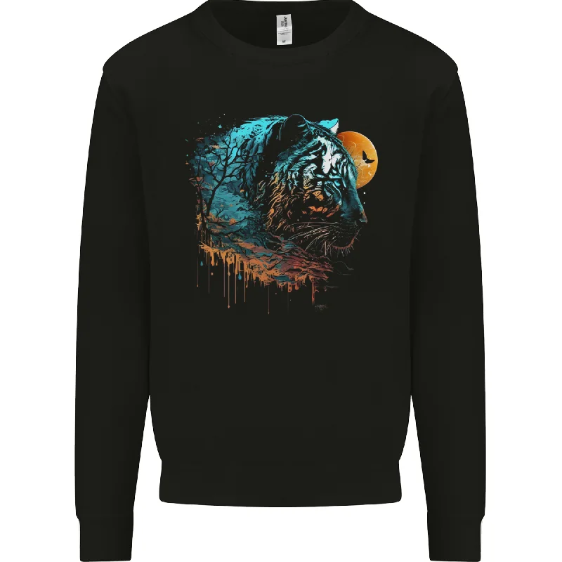 A Tiger and Moon Mens Sweatshirt Jumper Hoodie with Slim Fit Tailored Modern