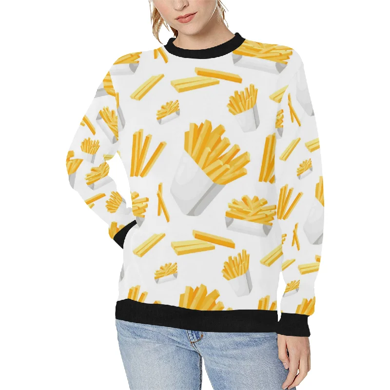 French fries white paper box pattern Women's Crew Neck Sweatshirt Oversized Hoodie Comfort Casual