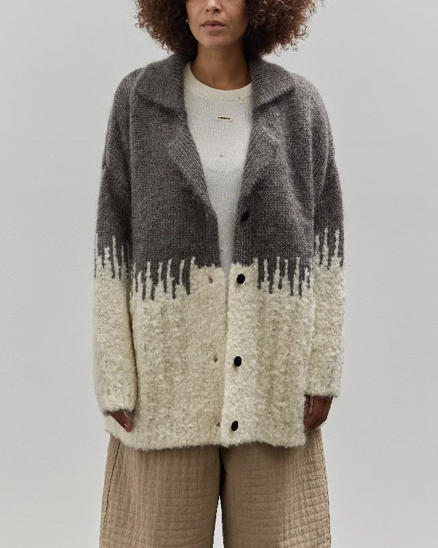 Cordera Silk & Mohair Textured Jacket, Grey Multi Notch Collar Jacket Peter Pan Collar Jacket Cowl Neck Jacket